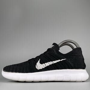 Nike Free RN Flyknit Women’s 6.5 Black White Athletic Running Shoes Sneakers GUC